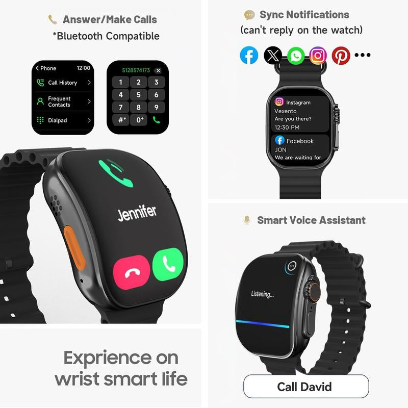 W&O 2.02'' Smart Watch with Wireless Calling Dialing 100+ Sport Modes, Fitness Tracker with Various APP Reminders Call Message Reminder Touch Screen Compatible with Iphone Android Wearable Smart Bracelet Digital Wristwatch Fall Gift