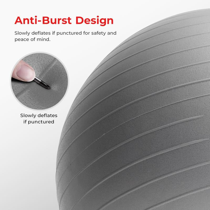 Sunny Health & Fitness Yoga Ball, Home Gym Workout Fitness, Core Balance & Stability Trainer, Anti-Burst, 660 Lbs Capacity, Anti-Slip Odorless Material, Air Pump Included