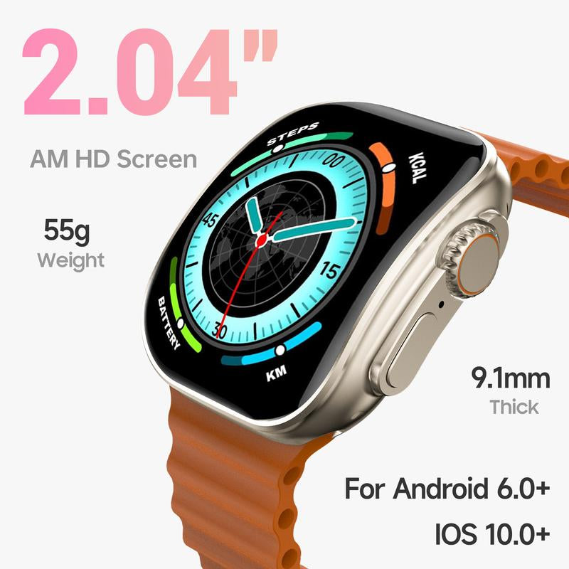 W&O 2.02'' Smart Watch with Wireless Calling Dialing 100+ Sport Modes, Fitness Tracker with Various APP Reminders Call Message Reminder Touch Screen Compatible with Iphone Android Wearable Smart Bracelet Digital Wristwatch Fall Gift