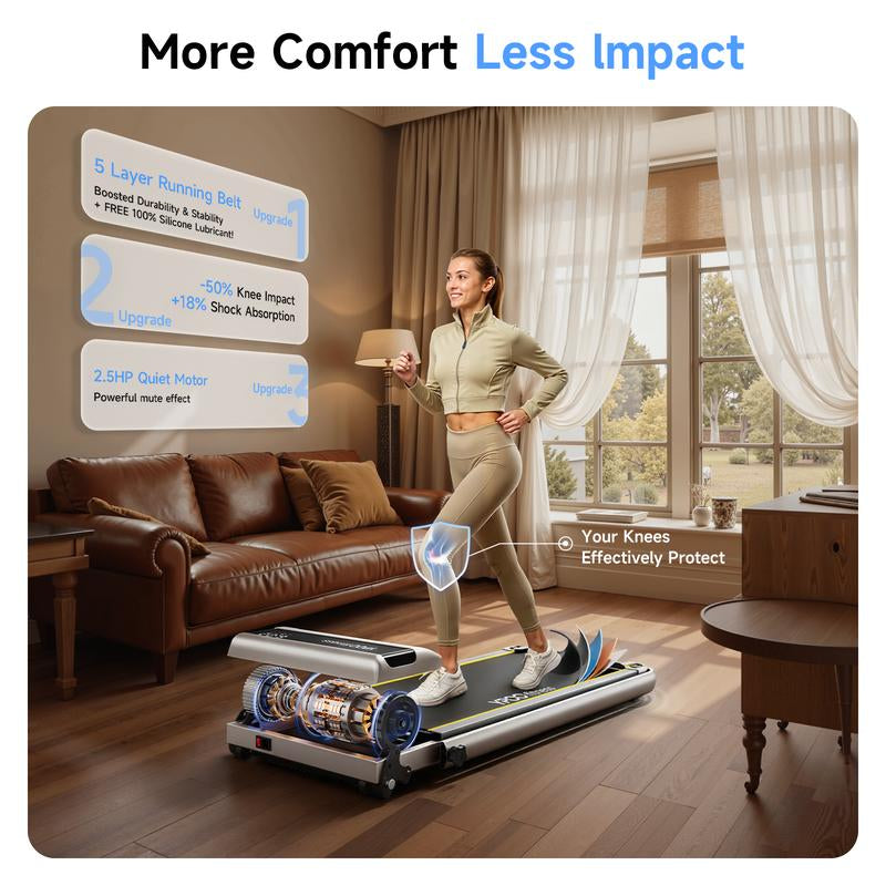 Ypoo Fitness Portable Treadmill 2-In-1 under Desk Walking Pad Treadmills with Manual Incline – Walking & Running for Home and Office Colorful Handrail Display Remote Control Foldin