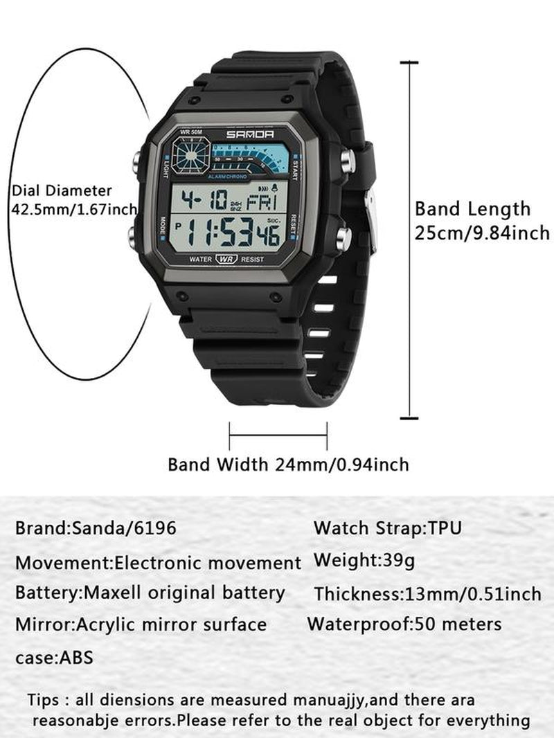 Men'S Sporty Digital Watch, Fashion Digital Watch with Luminous Dial & Alarm Function, Waterproof Watch with Digital Display for Men, Fashionable Waterproof Watch