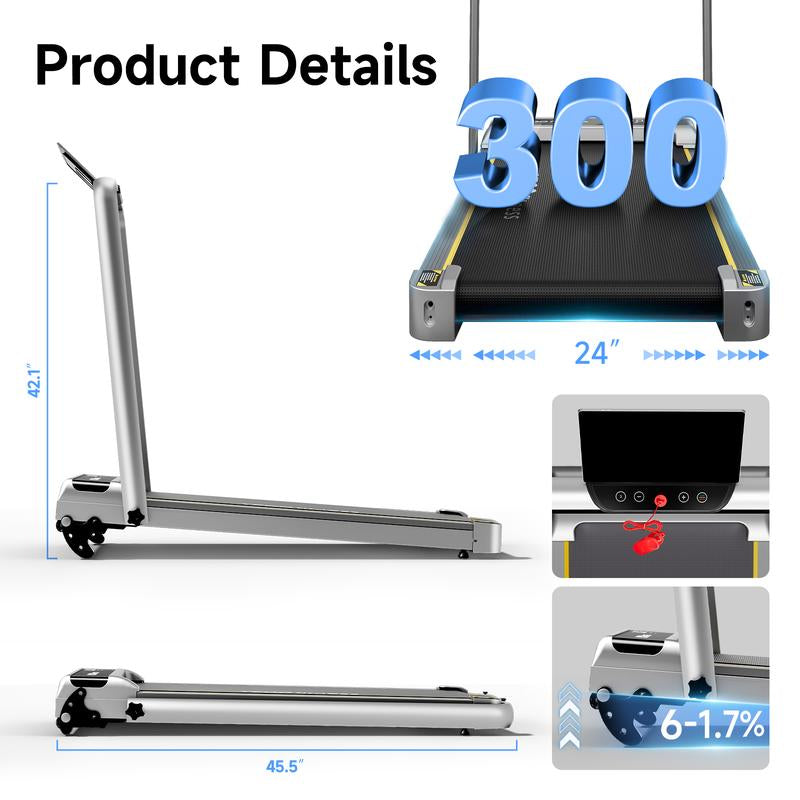 Ypoo Fitness Portable Treadmill 2-In-1 under Desk Walking Pad Treadmills with Manual Incline – Walking & Running for Home and Office Colorful Handrail Display Remote Control Foldin