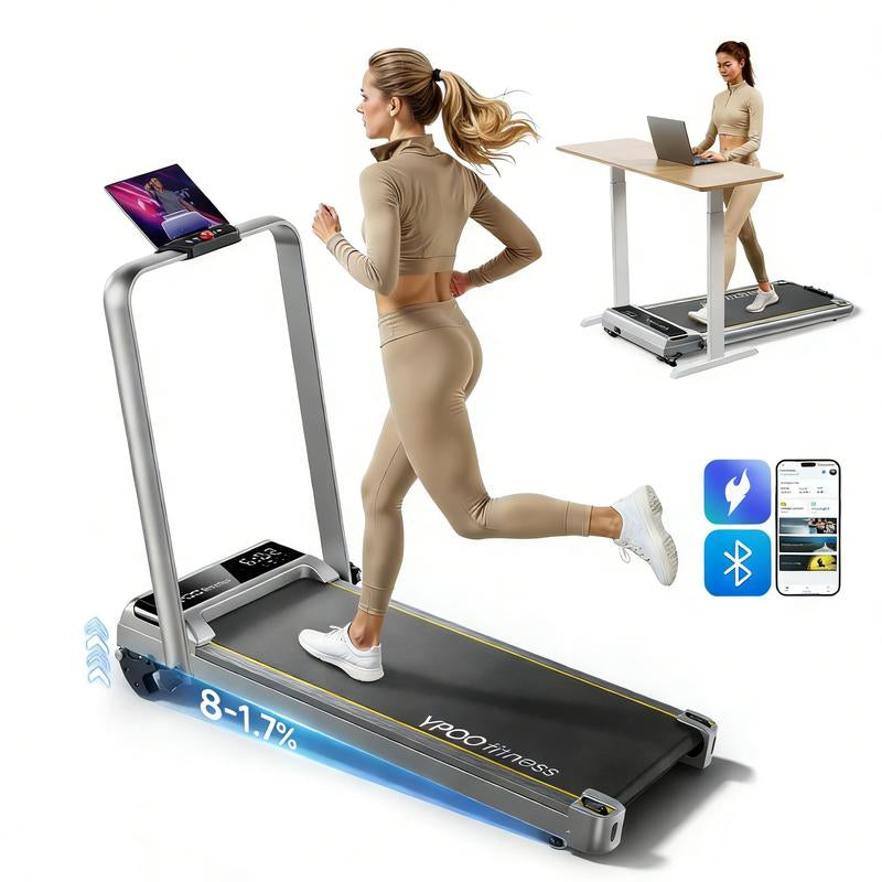 Ypoo Fitness Portable Treadmill 2-In-1 under Desk Walking Pad Treadmills with Manual Incline – Walking & Running for Home and Office Colorful Handrail Display Remote Control Foldin