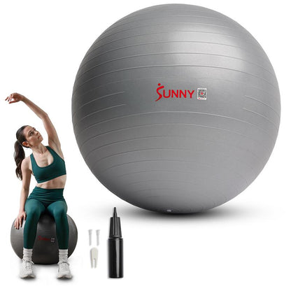 Sunny Health & Fitness Yoga Ball, Home Gym Workout Fitness, Core Balance & Stability Trainer, Anti-Burst, 660 Lbs Capacity, Anti-Slip Odorless Material, Air Pump Included