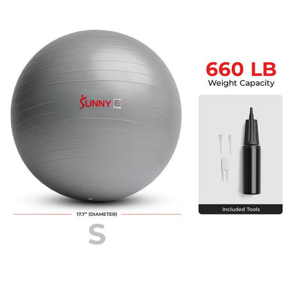 Sunny Health & Fitness Yoga Ball, Home Gym Workout Fitness, Core Balance & Stability Trainer, Anti-Burst, 660 Lbs Capacity, Anti-Slip Odorless Material, Air Pump Included