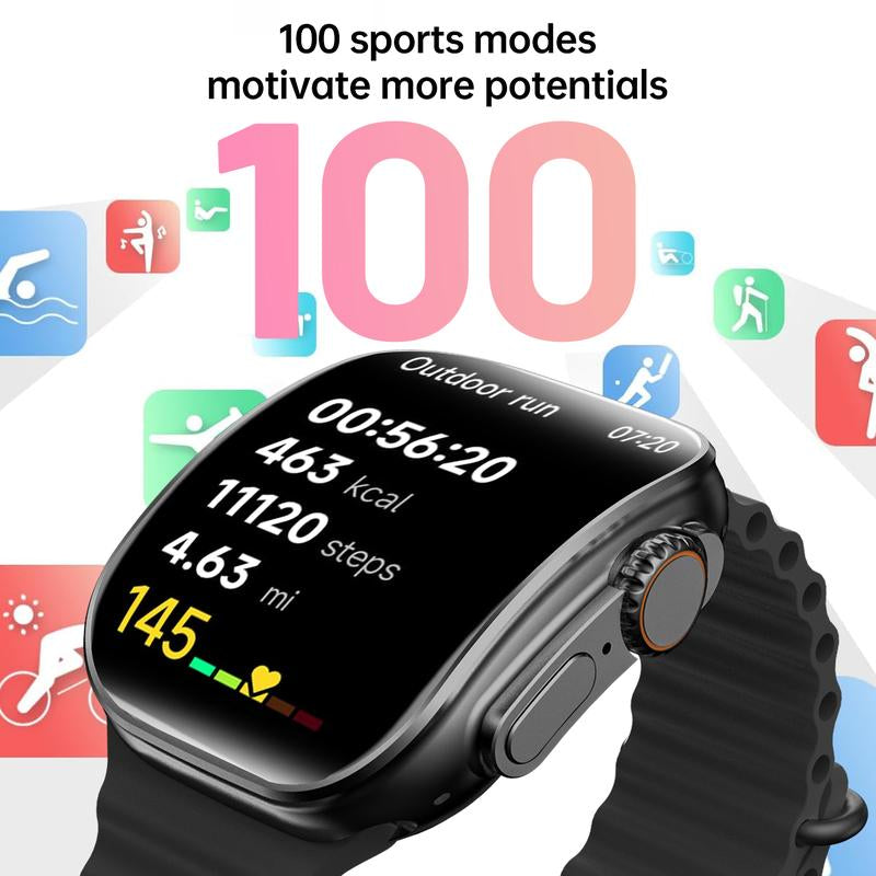 W&O 2.02'' Smart Watch with Wireless Calling Dialing 100+ Sport Modes, Fitness Tracker with Various APP Reminders Call Message Reminder Touch Screen Compatible with Iphone Android Wearable Smart Bracelet Digital Wristwatch Fall Gift