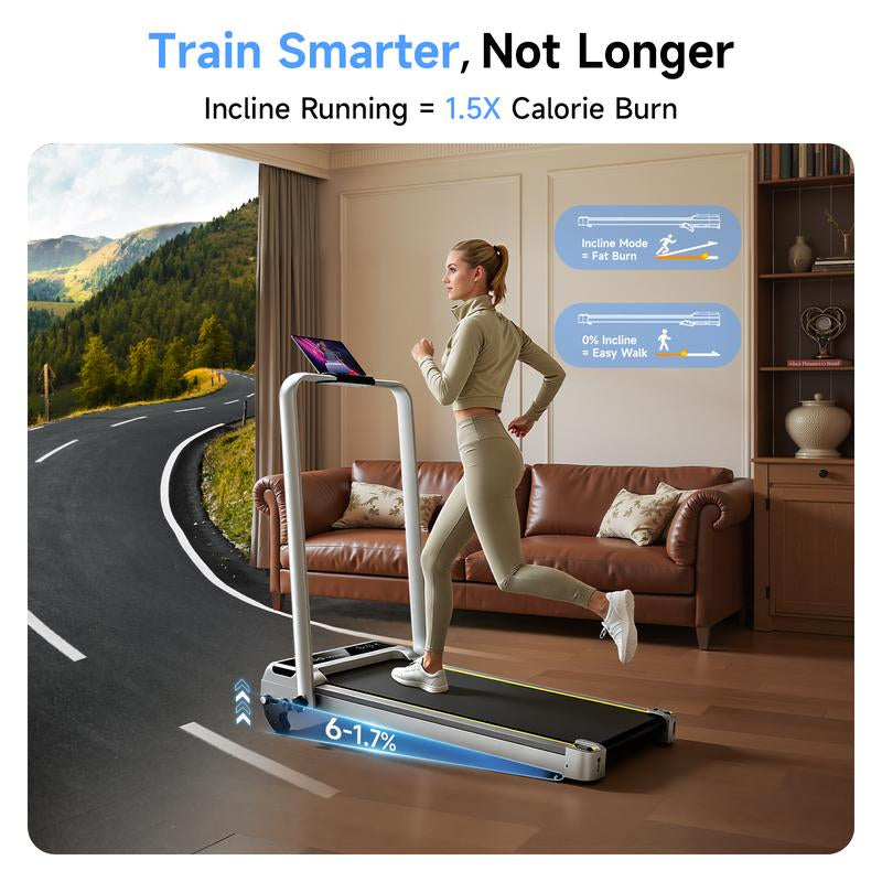 Ypoo Fitness Portable Treadmill 2-In-1 under Desk Walking Pad Treadmills with Manual Incline – Walking & Running for Home and Office Colorful Handrail Display Remote Control Foldin