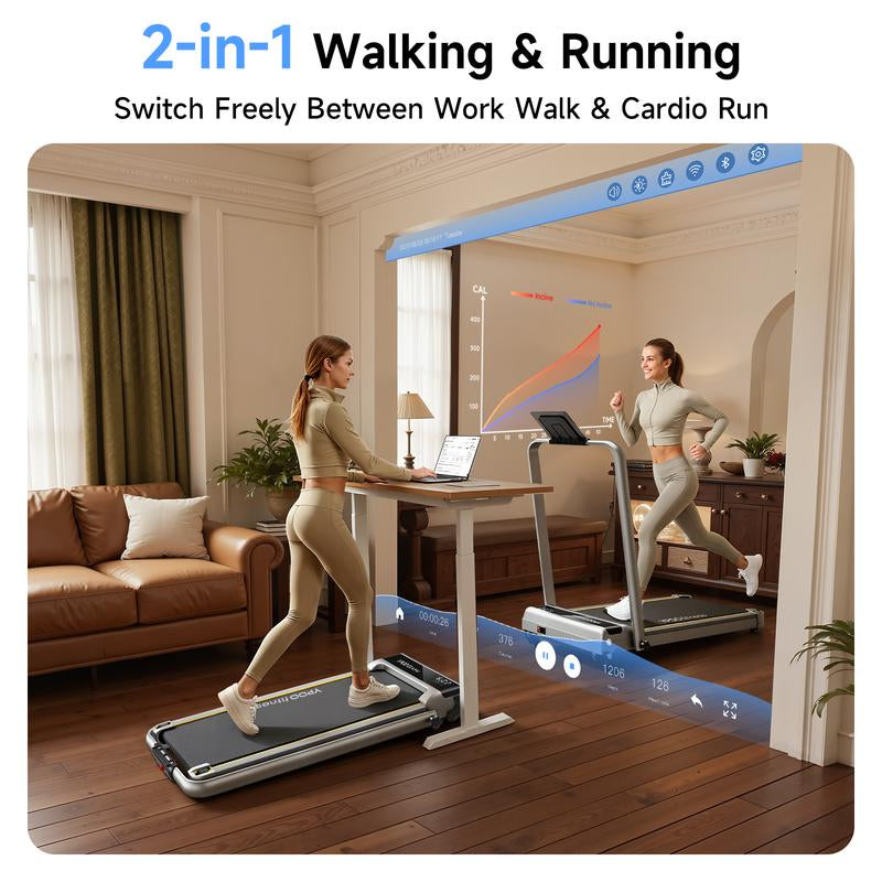 Ypoo Fitness Portable Treadmill 2-In-1 under Desk Walking Pad Treadmills with Manual Incline – Walking & Running for Home and Office Colorful Handrail Display Remote Control Foldin