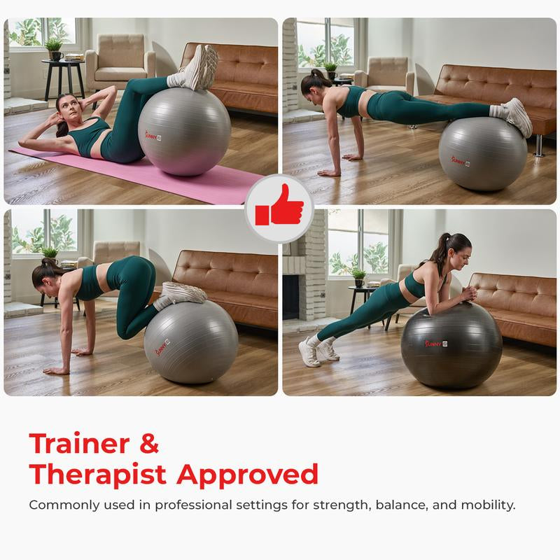 Sunny Health & Fitness Yoga Ball, Home Gym Workout Fitness, Core Balance & Stability Trainer, Anti-Burst, 660 Lbs Capacity, Anti-Slip Odorless Material, Air Pump Included