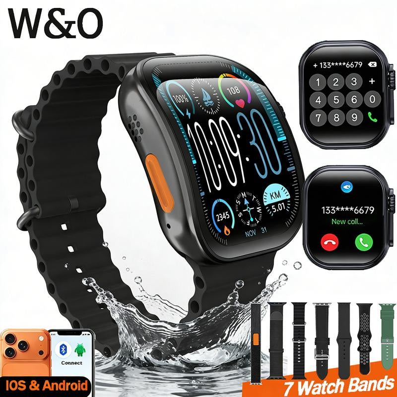 W&O 2.02'' Smart Watch with Wireless Calling Dialing 100+ Sport Modes, Fitness Tracker with Various APP Reminders Call Message Reminder Touch Screen Compatible with Iphone Android Wearable Smart Bracelet Digital Wristwatch Fall Gift