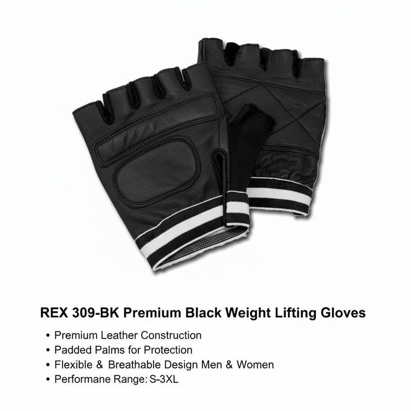 Premium Black Weight Lifting Gloves Leather Padded Training for Men & Women Comfort Fit Sizes S-3XL