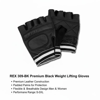 Premium Black Weight Lifting Gloves Leather Padded Training for Men & Women Comfort Fit Sizes S-3XL